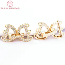 (6739) 2PCS 14x24MM 24K Gold Color Brass with Zircon Bracelet Connector Clasp High Quality Diy Jewelry Accessories Wholesale
