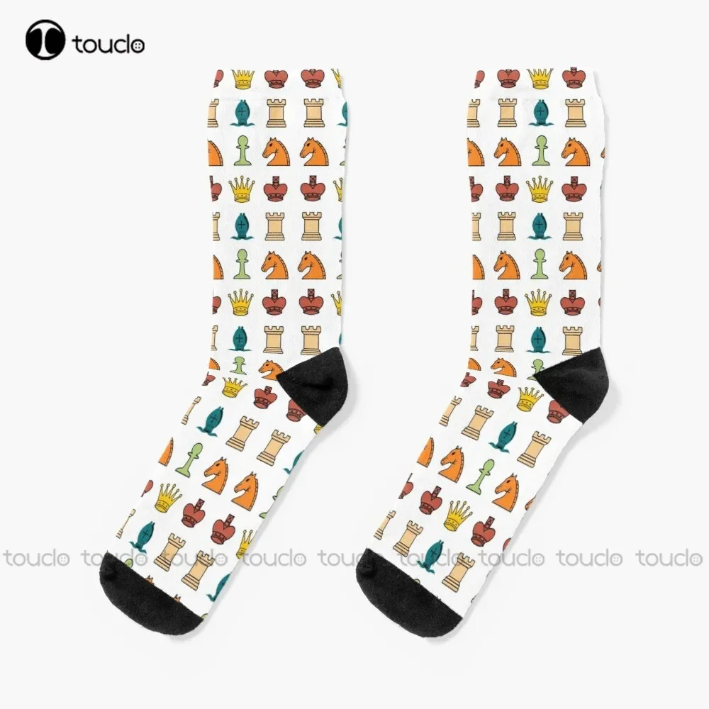 Colorful Retro Chess Pieces Pattern Socks Mushroom Socks Unisex Adult Teen Youth Socks Christmas Gift Custom Hd High Quality