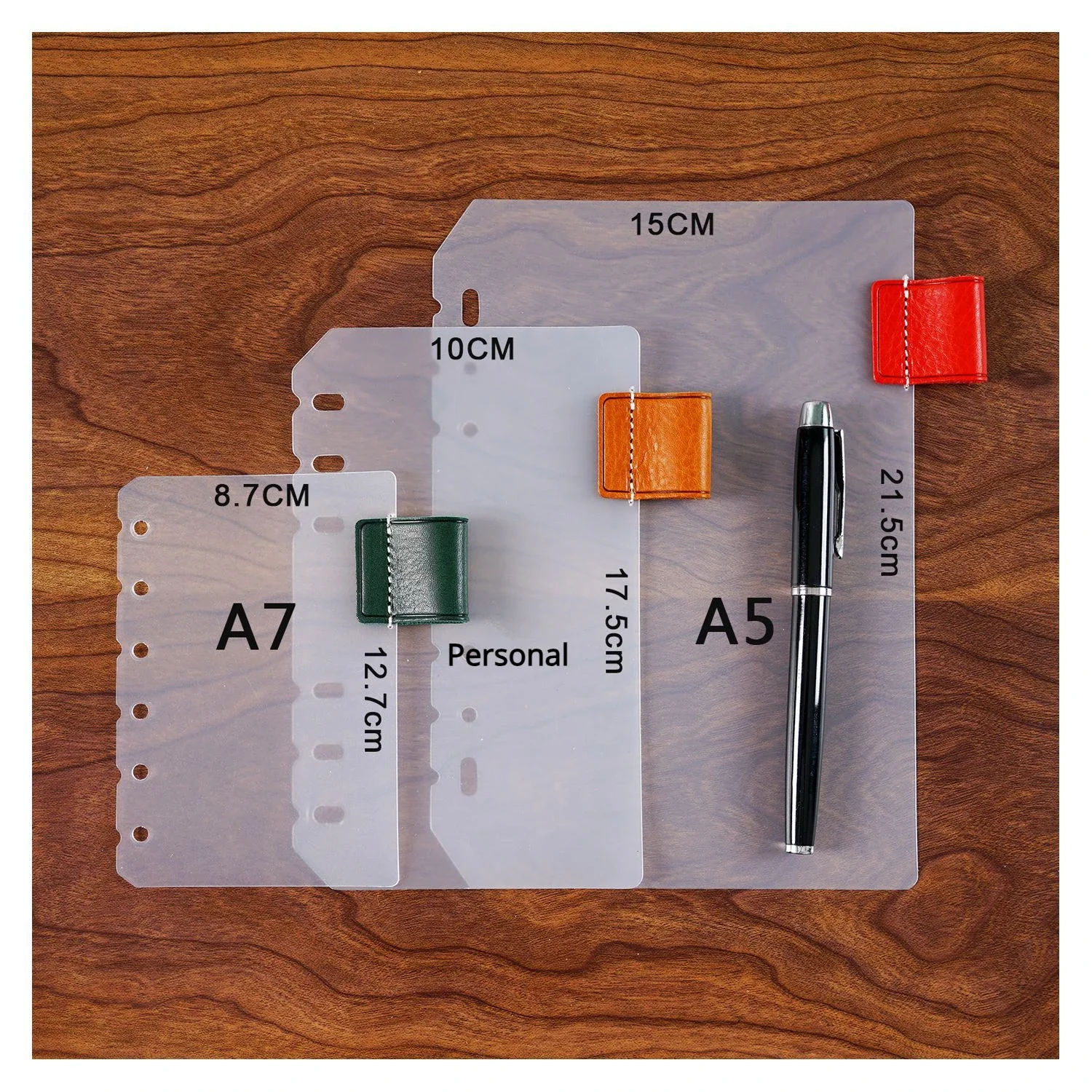 PVC Transparent Separated Base Plate with Leather Pen Loop for A5 Personal A7 Spiral Rings Notebook 6 Hole Loose Leaf Planner