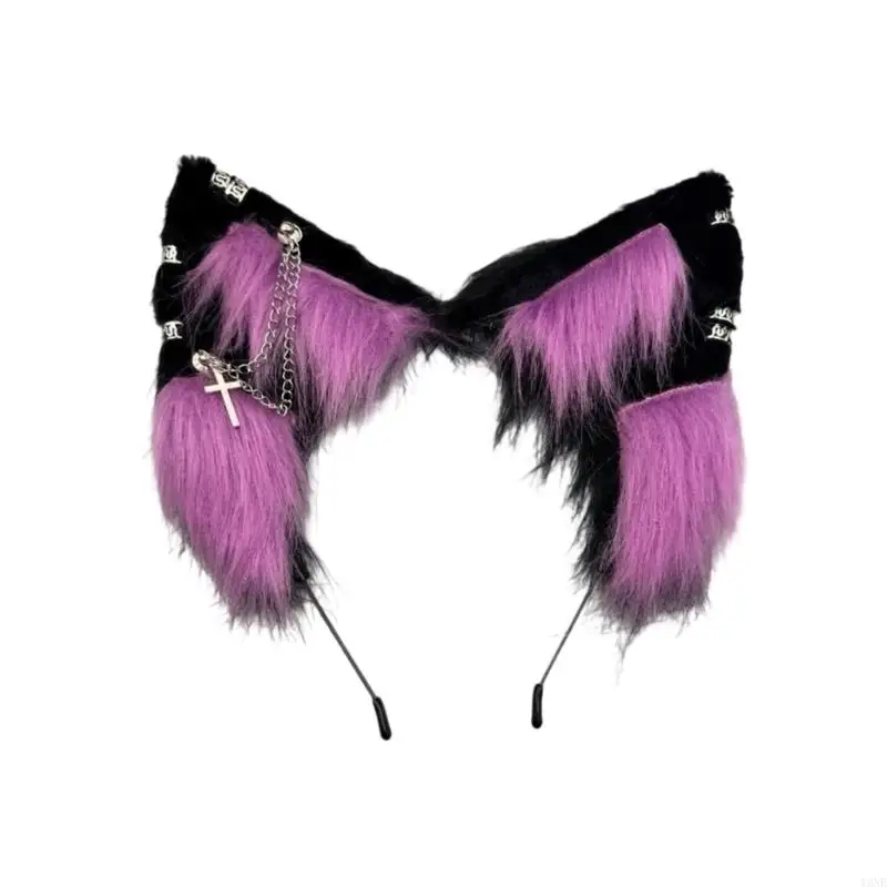 Y3ne Furry Animal Ear Headpiece Halloween Cosplay Accessoire Soft Alimable Bandbands Hair Ornement pour les enfants adultes
