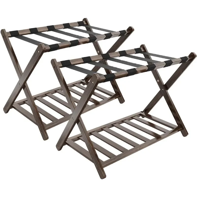 

Luggage Racks, Folding Suitcase Stand with Storage Shelf, Bamboo Suitcase Rackwith Unique Magnetic Locking, 2 Pack Assembled