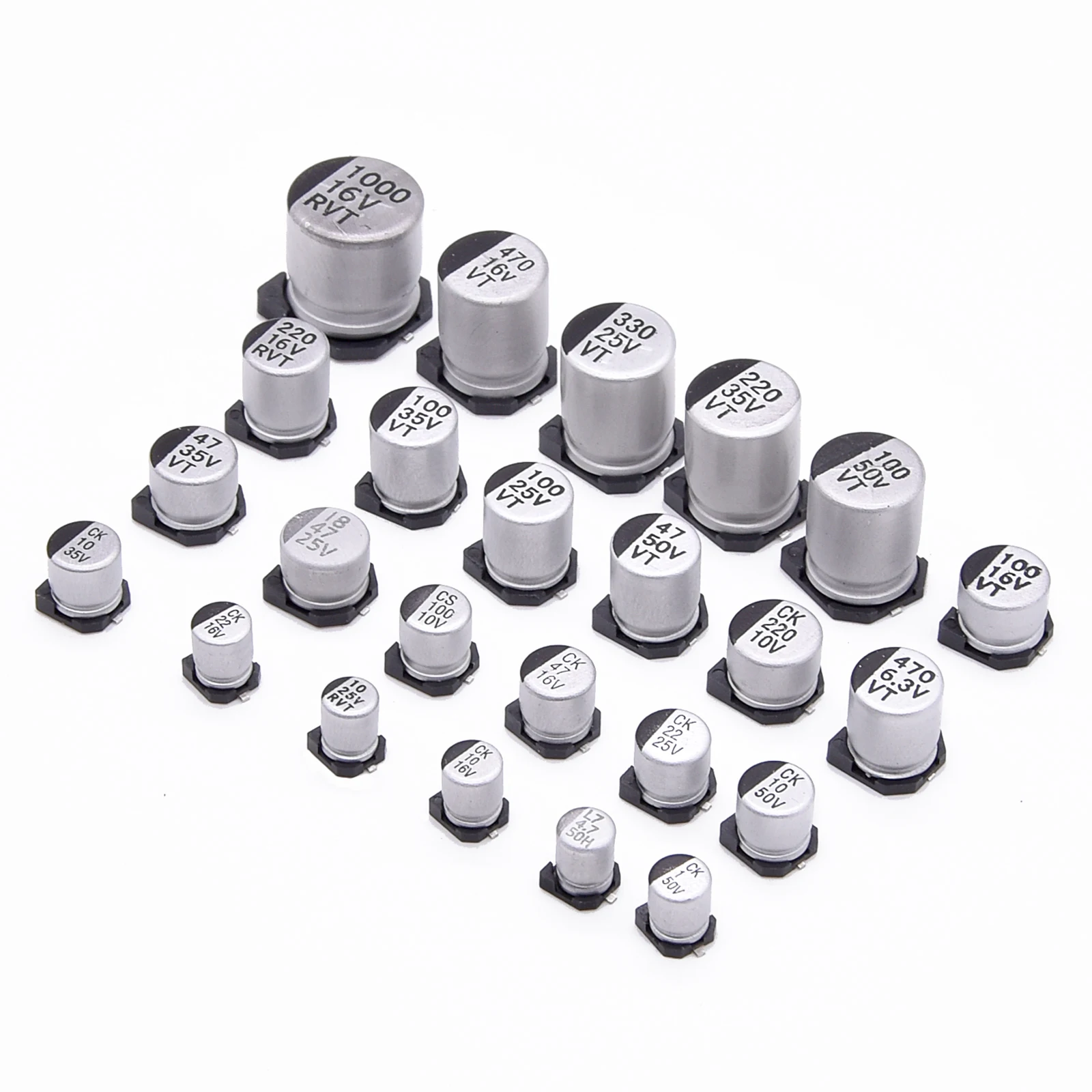 1500Pcs/BOX 1UF~1000UF 6.3V-50V 24/36 Value SMD Aluminum Electrolytic Capacitors Assortment Kit with Box