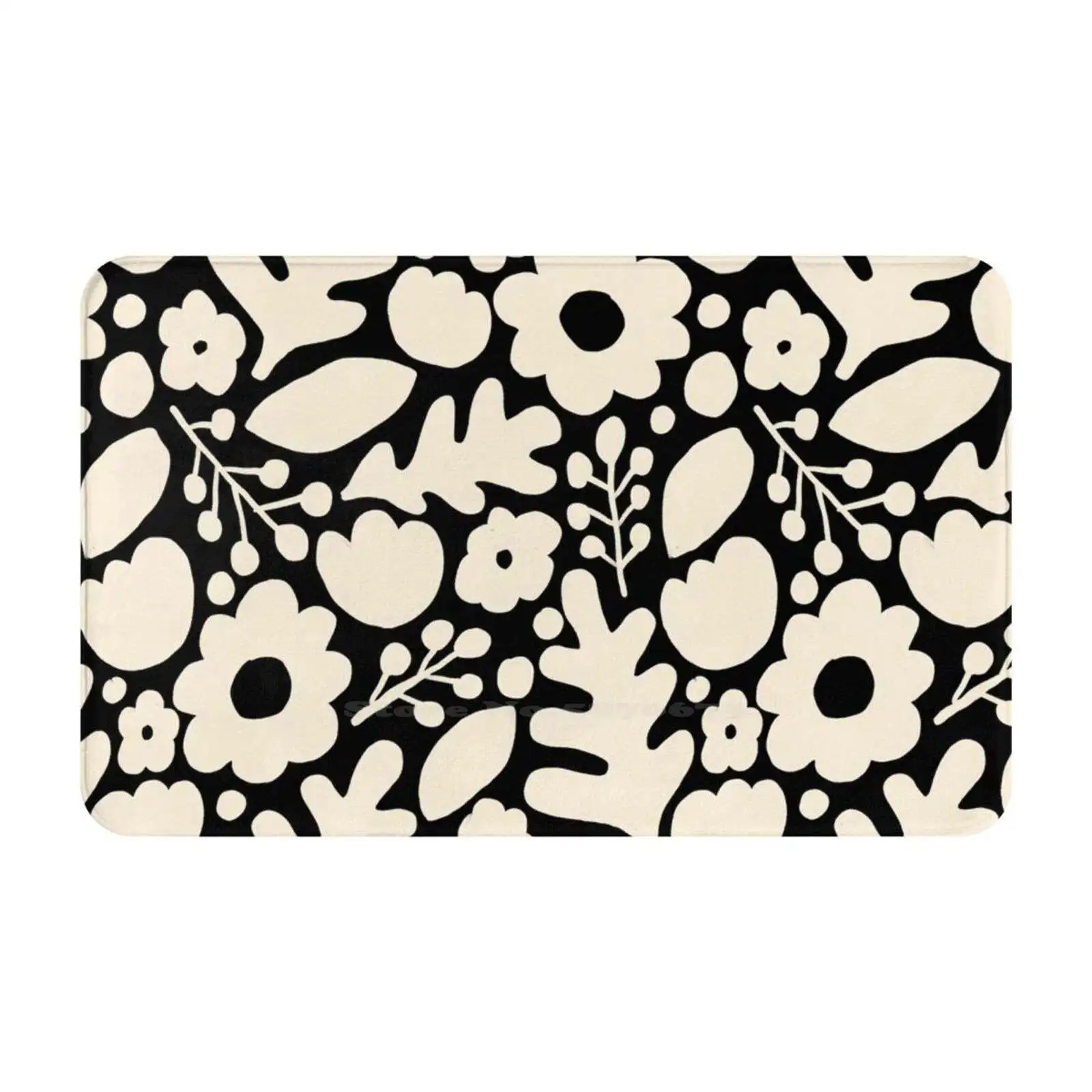 Savonlinna-Cream On Black Soft Cushion Car Home Carpet Door Mat Scandinavian Design Folk Art Finnish Monochrome Modern