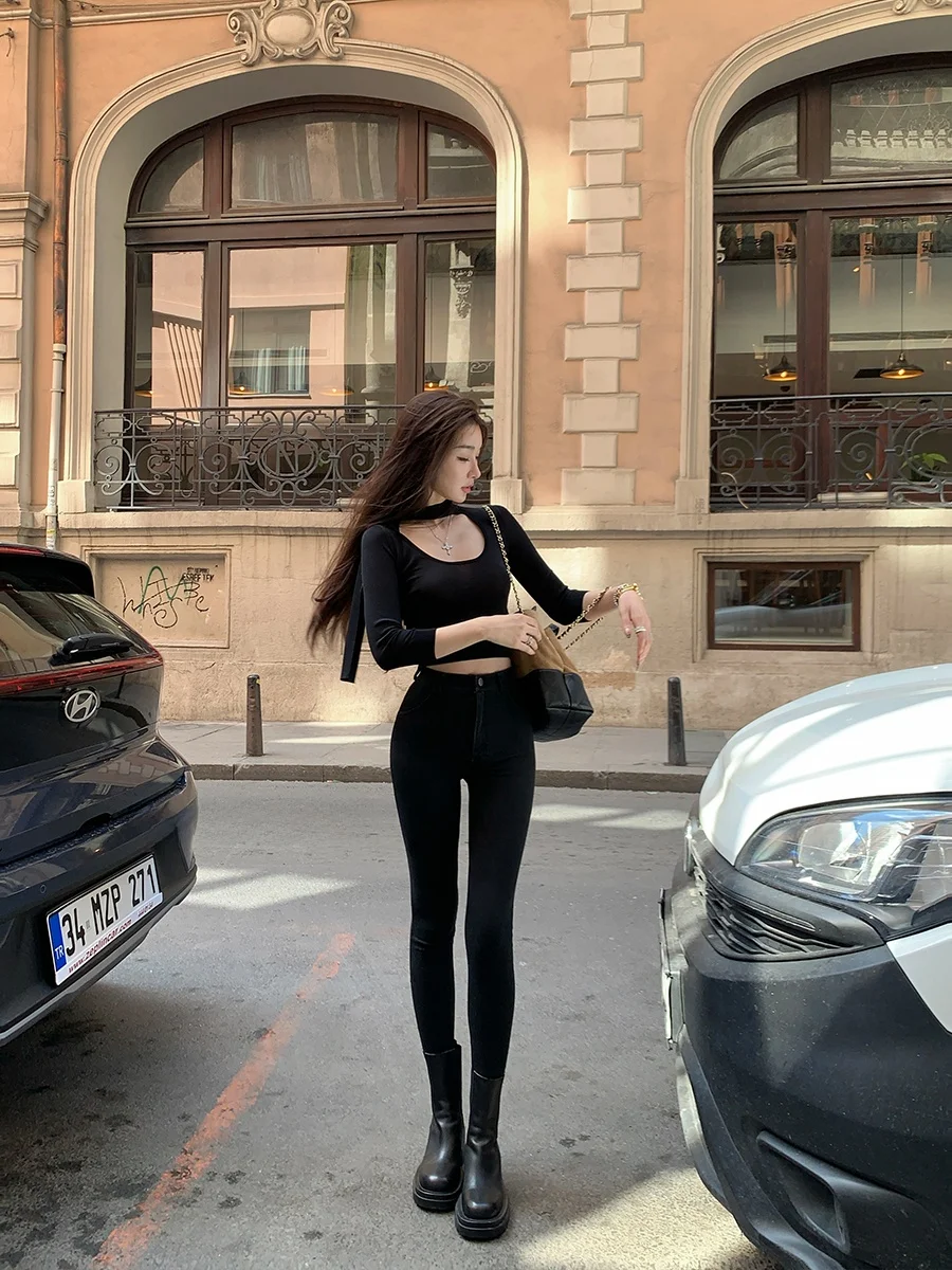 

High Waist Slim Fit Bootcut Jeans Women's Elastic Casual Cotton Stretchy Slimming Pants ACHI Deep ey Versatile Pencil Jeans