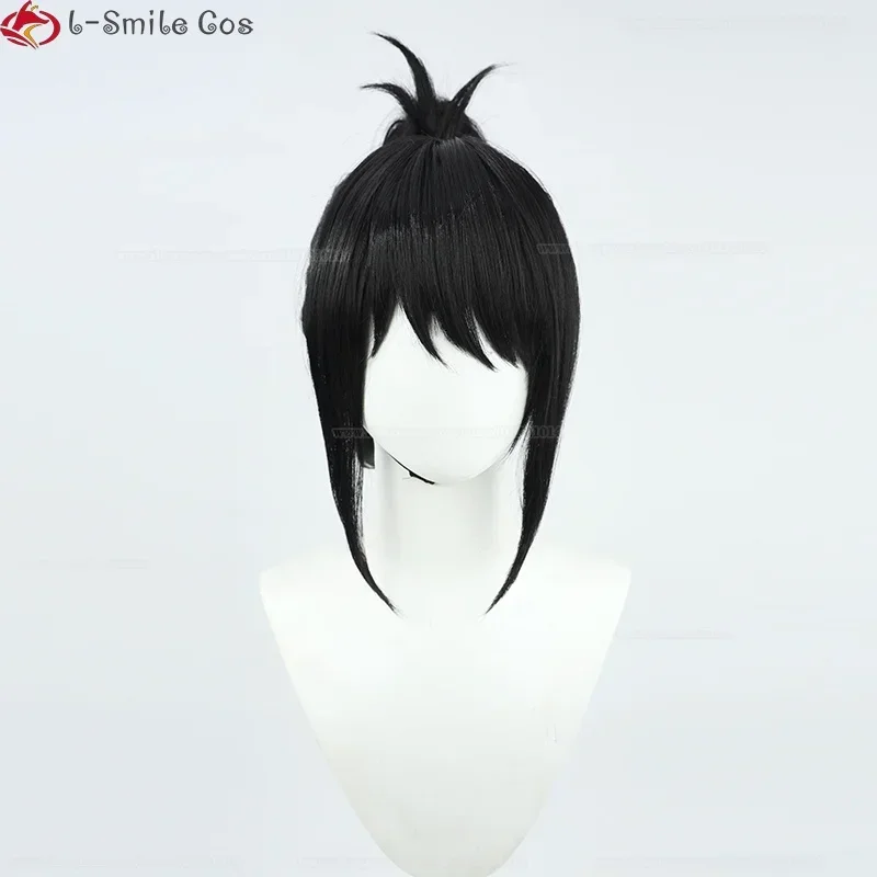 Anime Chainsaw Man Tendo Cosplay Wig 45cm Short Black Ponytail Scalp Heat Resistant Hair Halloween Party Kurose Wigs + Wig Cap