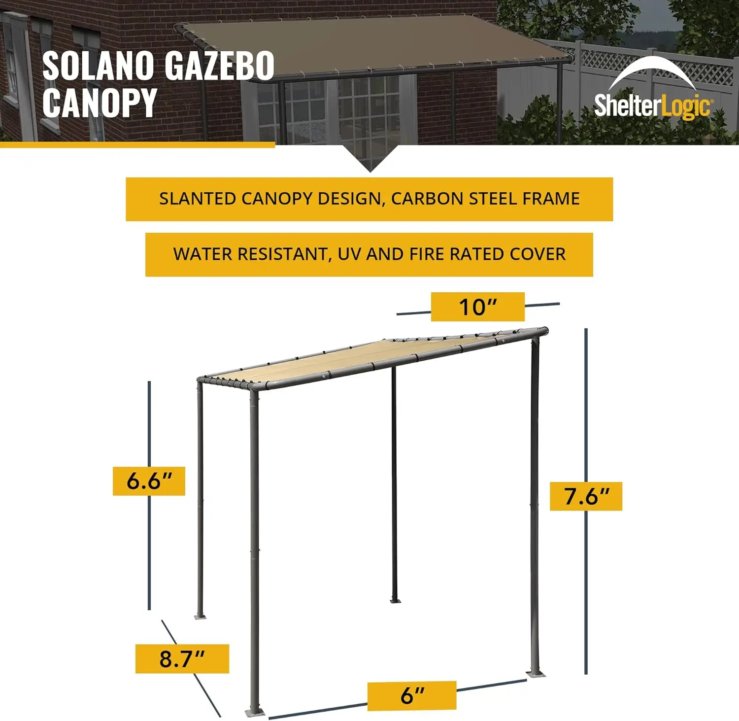Tan Water-Resistant and Sun Protection Cover on Charcoal Carbon Steel Frame Gazebo Canopy for Outdoor Use