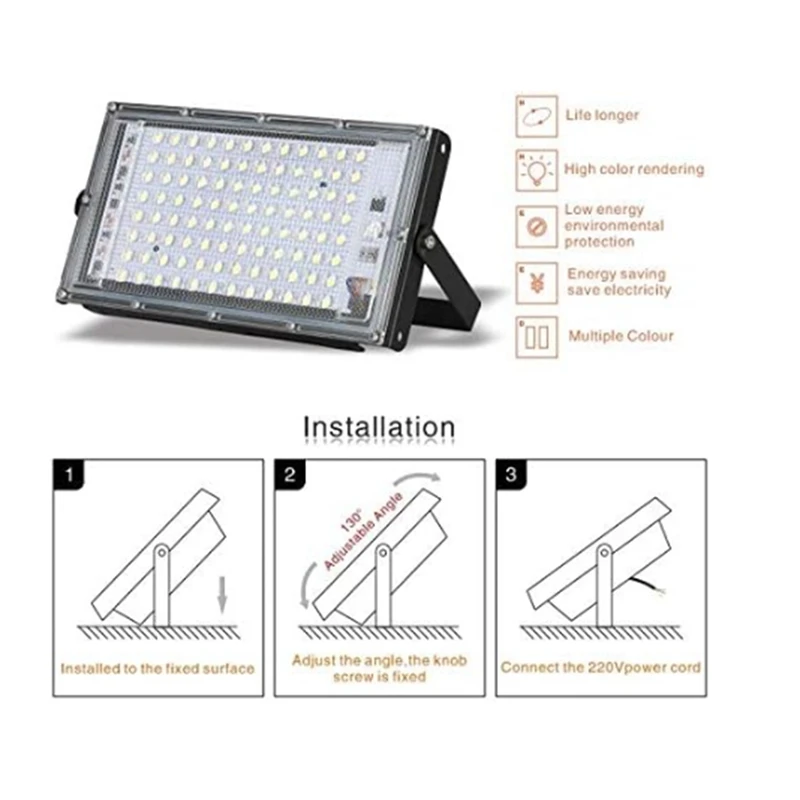 Luz branca fria led luz de inundação ac 220v ao ar livre holofote ip65 à prova dip65 água led lâmpada rua iluminação paisagem 50w