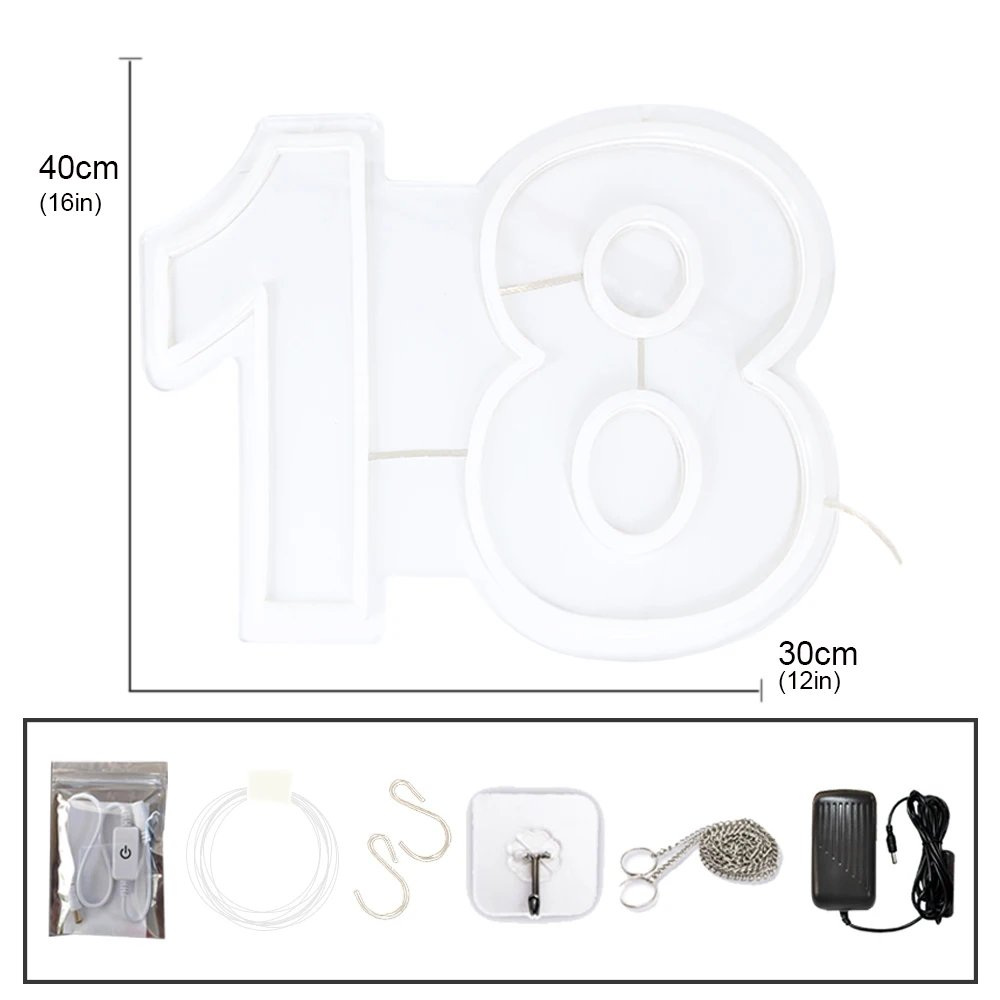 LED Light Up Sign Age Number Customized Neon Light for Birthday Party Anniversary Celebration Wall Art Decoration Sign Light