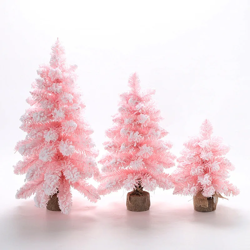 Árbol de Navidad Artificial de 60CM, pino Flocado de escritorio rosa con luz, decoración navideña, adornos de ventana, regalo, 2023