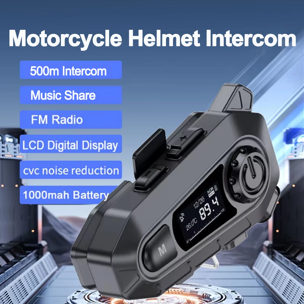 

FM + Bluetooth 5,3 мотоциклетный шлем, домофонная гарнитура, 500 м, беспроводной домофон, музыкальный доступ, мото, водонепроницаемый комплект громкой связи