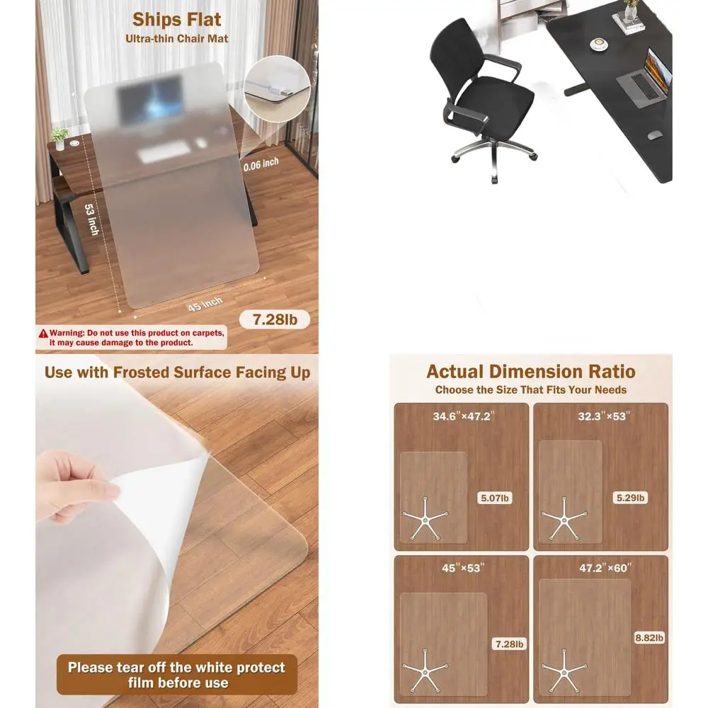 

Прозрачный матовый коврик для стула, коврик для офисного стула с твердой поверхностью 45x53, пластиковая защита для пола с эффектом памяти для стульев на колесиках, подходит для