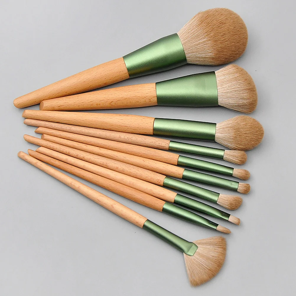 10-delige make-upborstelset Draagbare houten handvat Premium gezichtspoeder Foundation Blush Oogschaduw Cosmetica Gereedschap Gezichtspoederborstel