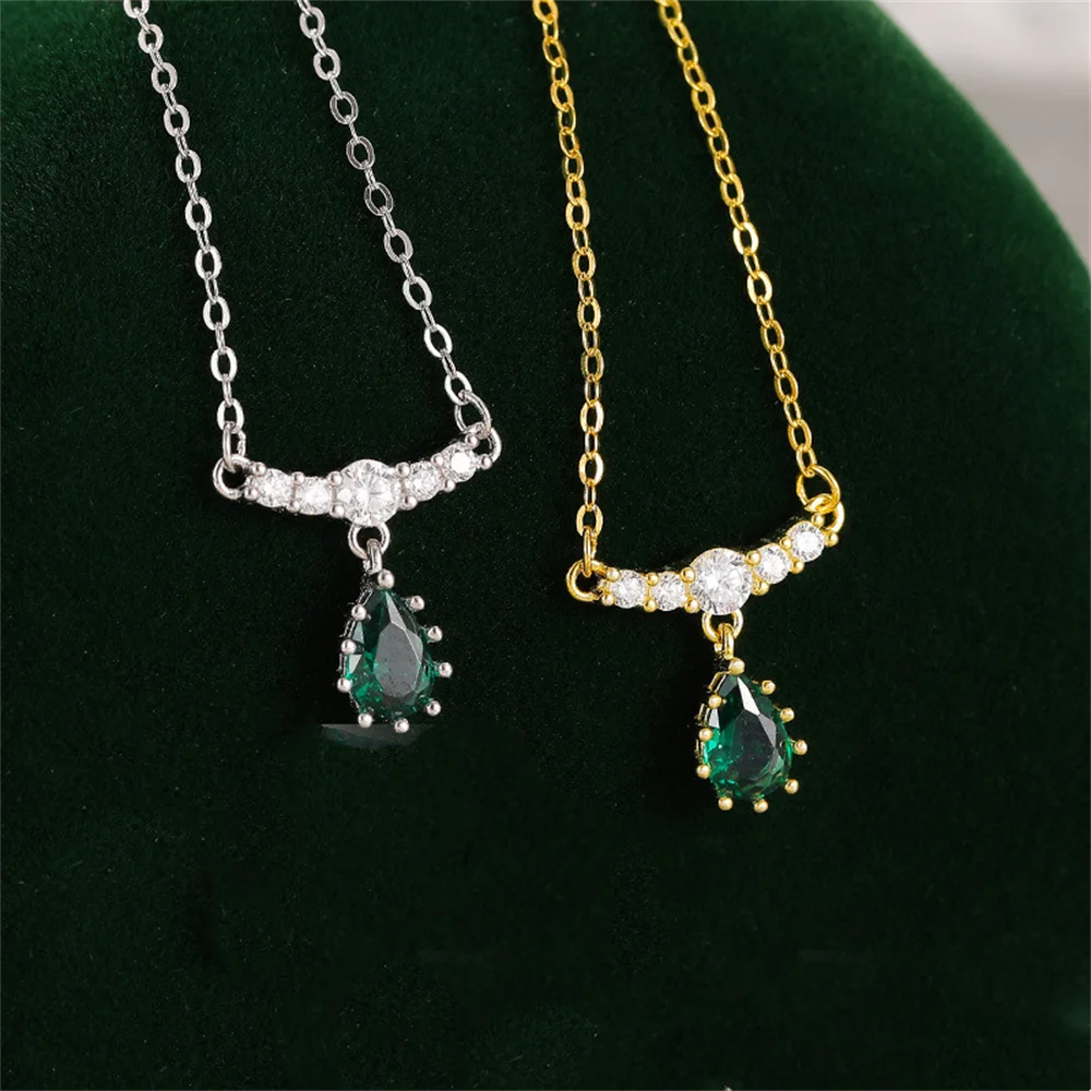 

Корейское женское ожерелье из стерлингового серебра S925, изумрудная капля и ряд бриллиантов, роскошная винтажная цепочка на ключицу