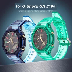 Strap With Case for Casio G-Shock GA-2100 Men Women Replacement TPU Resin Rubber Transparent Gradient Band Watch Accessories