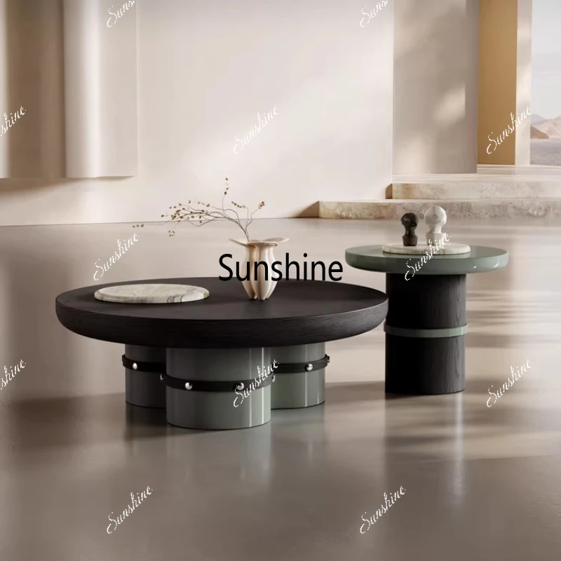 

Italian minimalist combination natural stone round coffee table