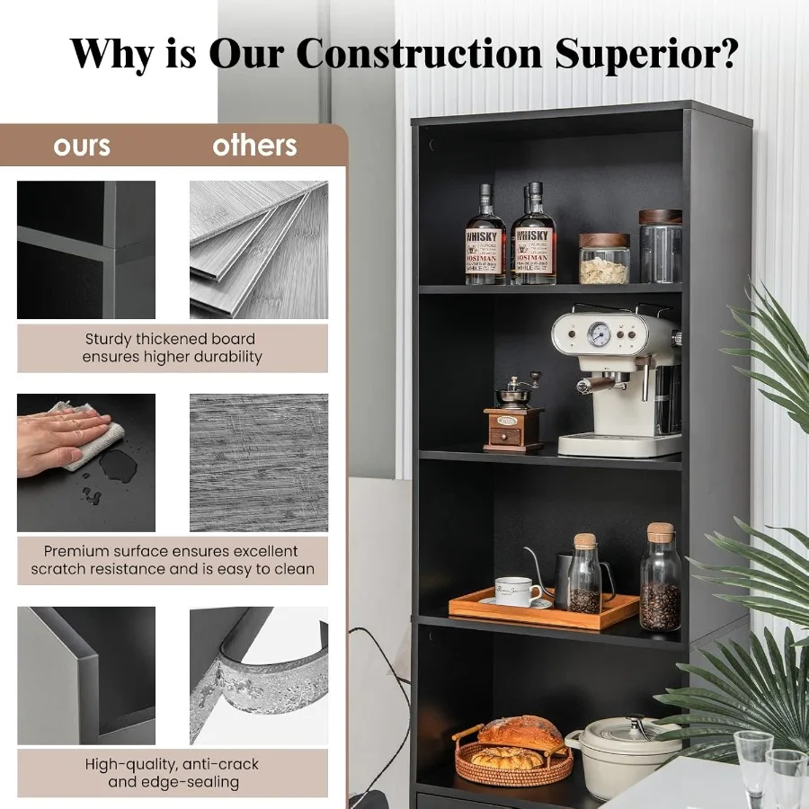 خزانة كتب بطول 74 من 4 طبقات مع أدراج خزانة كتب سوداء قائمة بذاتها مع مجموعات مضادة للرأس خزانة عرض خشبية مفتوحة للتخزين 4C