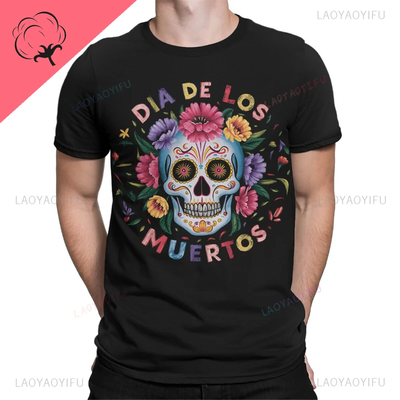 Day of The Dead Sugar Skull T-Shirt  Colorful Dia De Muertos Classic Christmas Gift Short-sleev Streetwear Funny Pattern Shirts