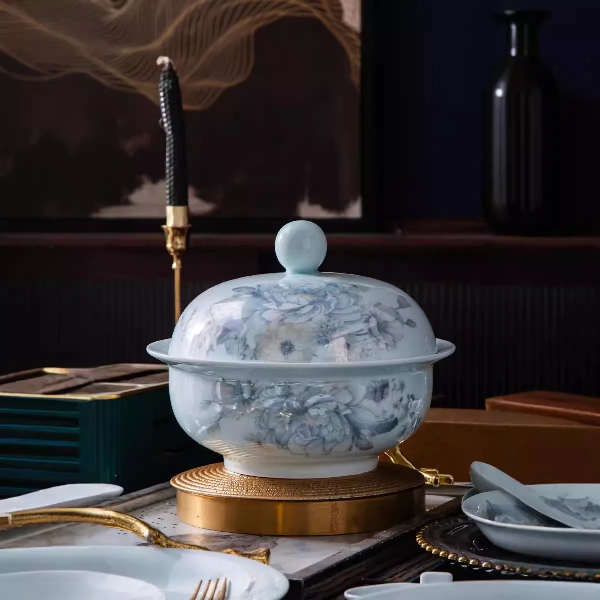 DZ-12 Ceramic Tableware Set High Temperature White Porcelain Kaolin Health Overglaze Celadon Tableware Bowls and Dishes Cover