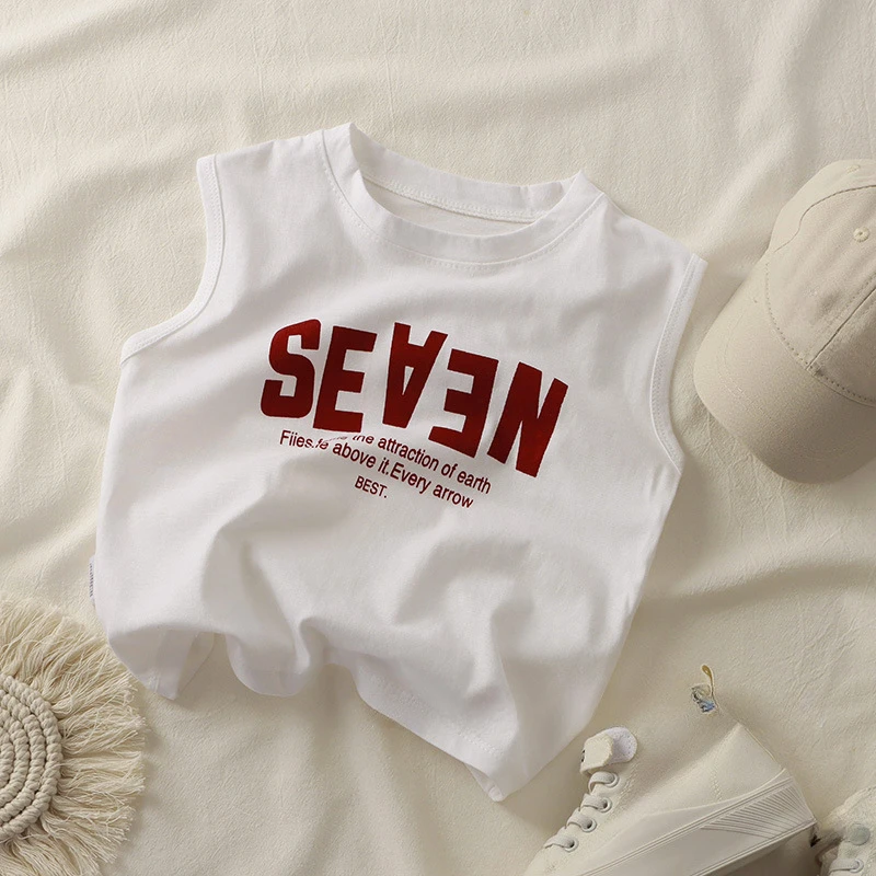 Children's T-Shirts Letter Print Sleeveless Top Infant Girl Clothes for 1 To 7 Years Kids Clothes Boys