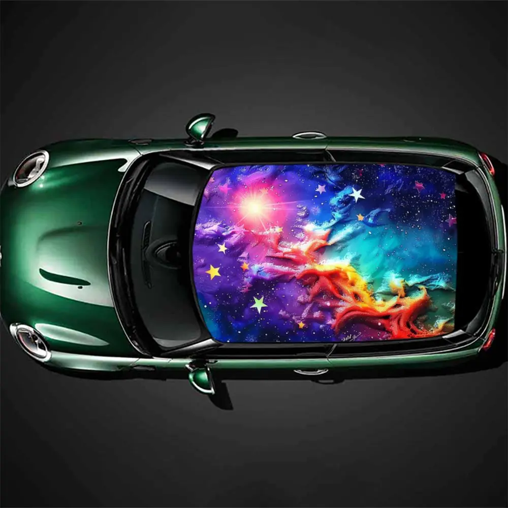 

Colorful Starry Sky Ocean Car Roof Sticker Wrap Racing SUV Auto Accessories Packaging PVC Car Hood Graphic Decal Decoration Gift