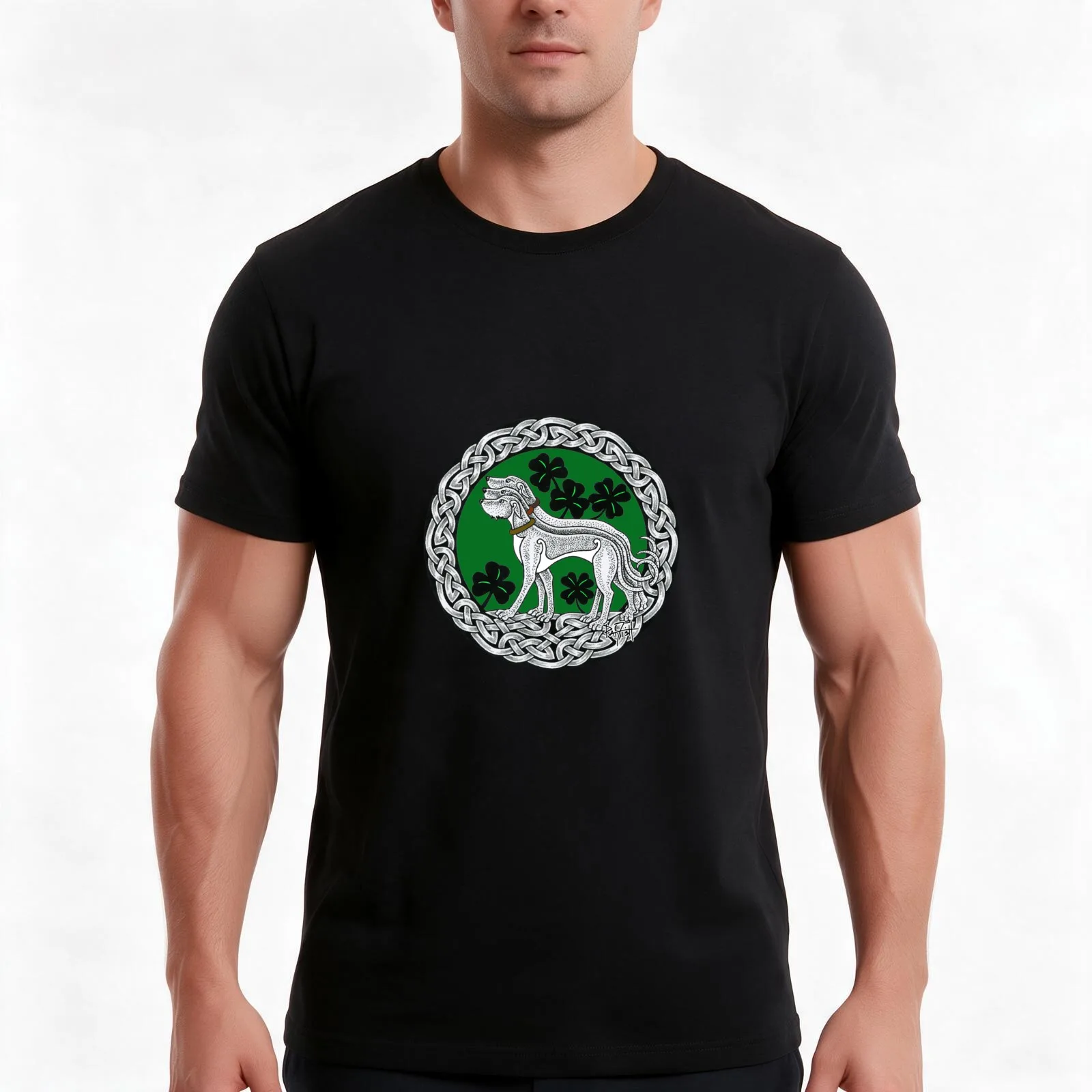 Triple Celtic Irish Wolfhound Ring T-Shirt, Summer Casual Cotton Tee, Oversized Streetwear Tops, Vintage Graphic Print