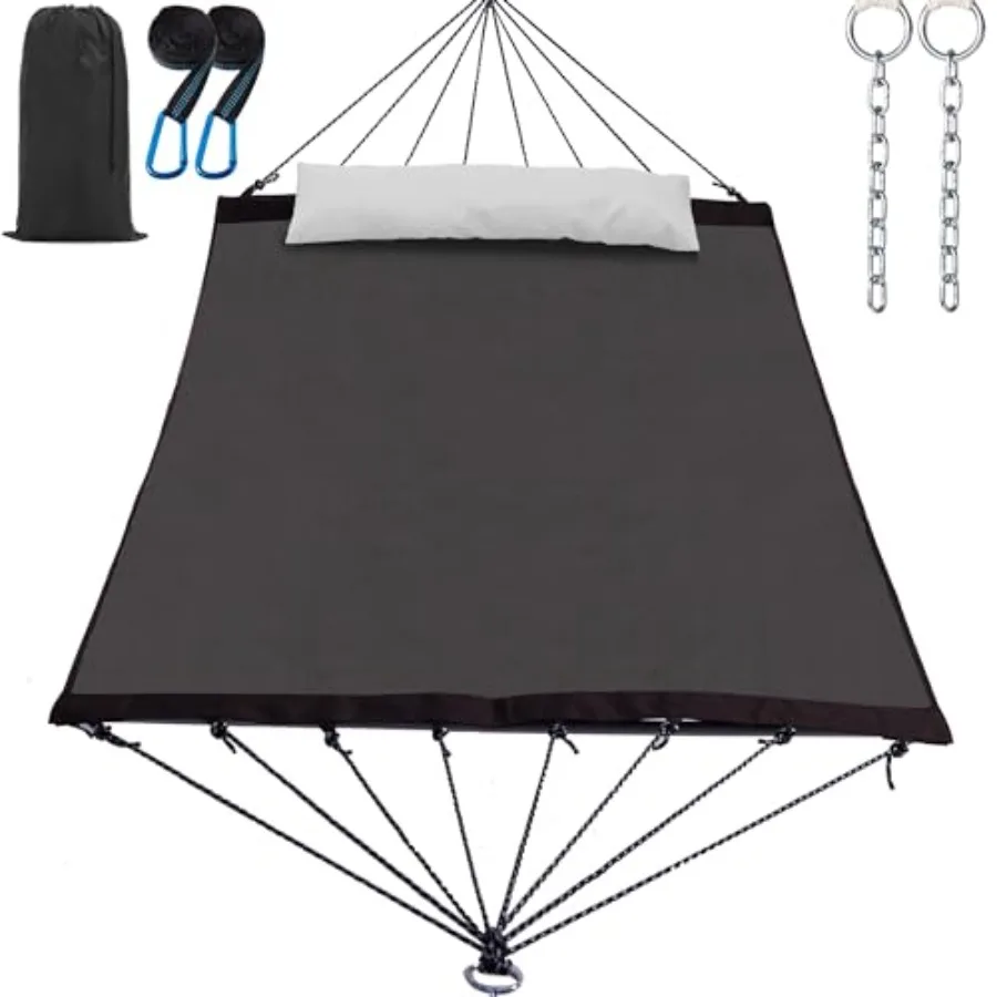 

Outdoor 2-person hammock with quick-dry Textilene fabric, gray color, 550 lbs capacity, includes folding steel spreader bar, tr