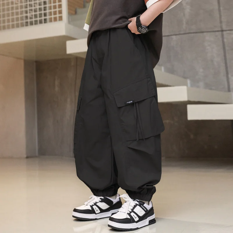 Retro Design Kids Spring Summer Cotton Cargo Pants With Pocket For Boy Slim Fit Straight Ventilation Cargo Trousers For Child