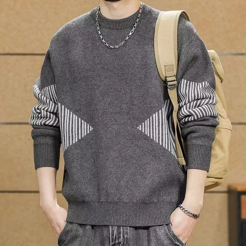 

Ретро модный брендовый вязаный свитер контрастного цвета для мужчин, новый зимний свободный топ в повседневном стиле