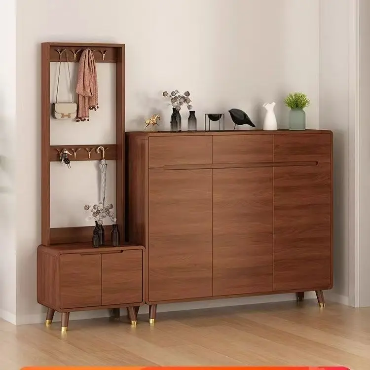 

Large-capacity partition at the entrance of the solid wood shoe cabinet, door hanging hanger, seat stool, foyer, Chinese porch s