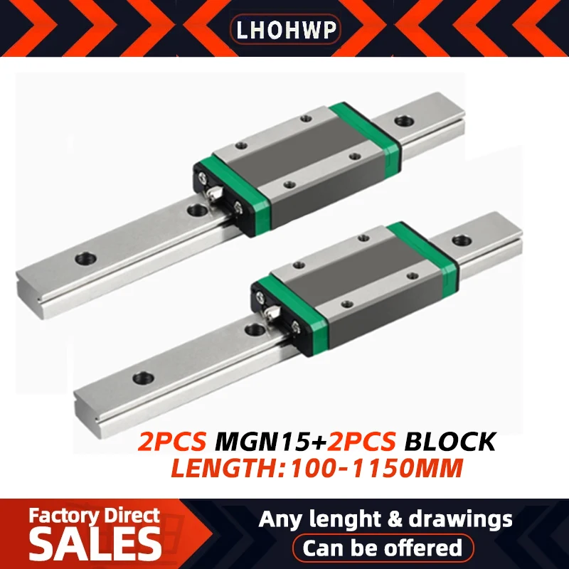 2pc  Linear Slider MGN15C MGN15H + 2pc  MGN15  Linear Rail Guide 150mm 300mm 400mm 500mm 600mm 700mm 800mm 850mm 900mm 950mm