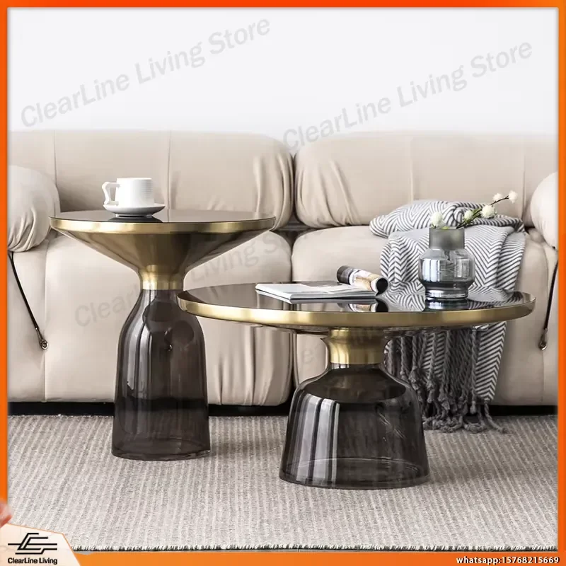 

Nordic Round Coffee Table for Living Room Sofa Side Table Glass Top Modern Minimalist Home Bedroom Corner Balcony Leisure