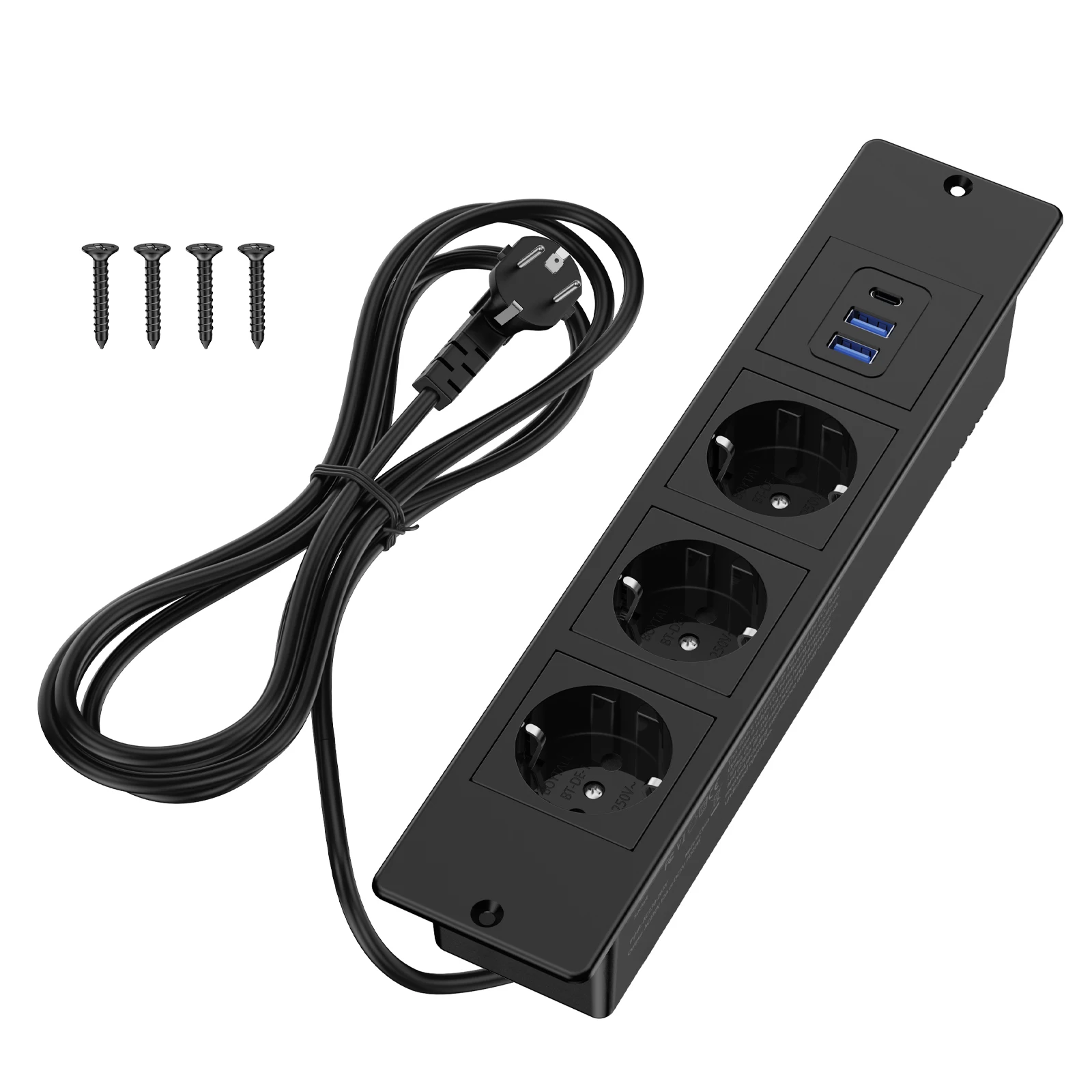 Europese Multi-Plug Ingebouwde Verborgen Stopcontact 2 Usb A En 1 Type-C Ingebouwde Desktop Power Strip Pd 20W 2M Kabelverlenging