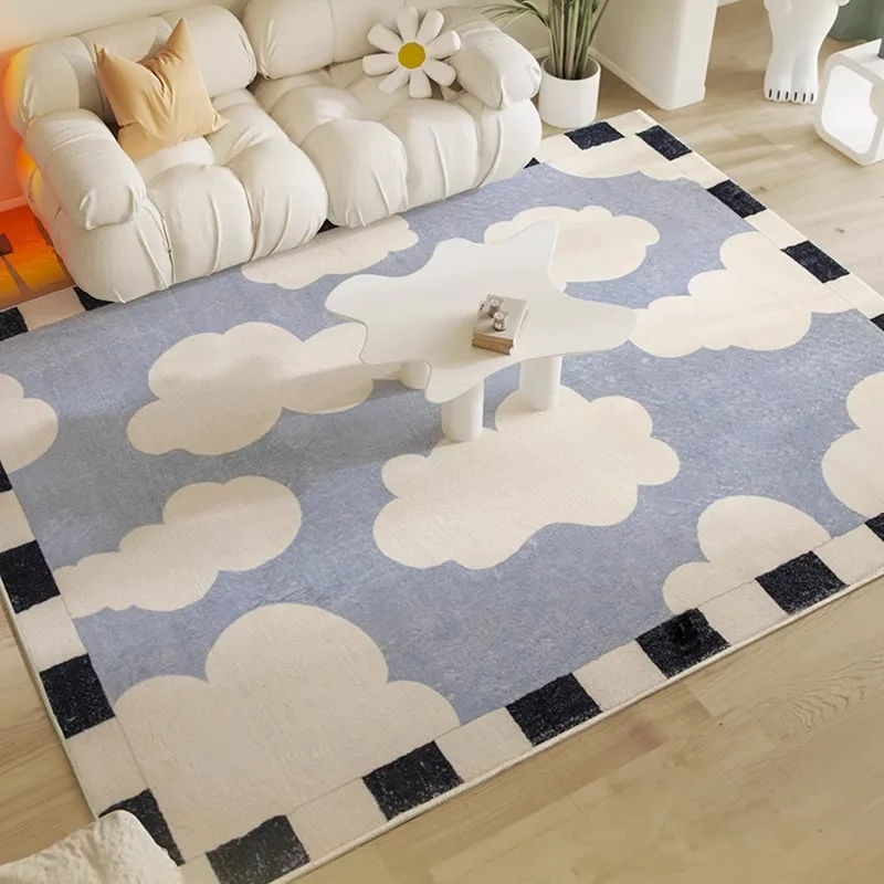 Cute Cloud Carpet Black White Plaid Window Rugs Funny Large Area Living Room Carpets Comfortable Soft Pink Lattice Bedroom Rug