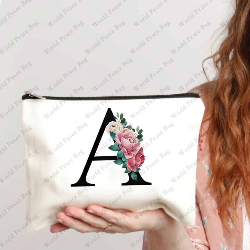 1 Pc fiori monogramma iniziali modello sacchetto cosmetico A-Z lettera borse per il trucco donna viaggio damigella d\'onore regalo signore cosmetico