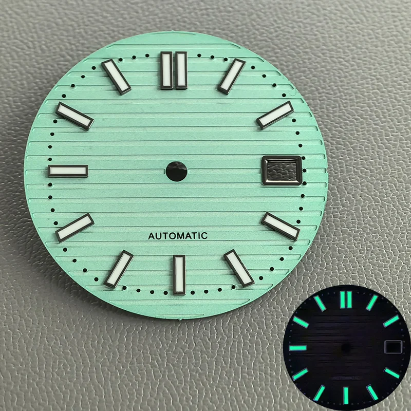 Dia 30.5mm Watch Dial Green Luminous Dial Fits NH35 NH36 NH38 4R35 4R36 6R 7S26 Movement Nautilus Watch Case Faces Refit Parts