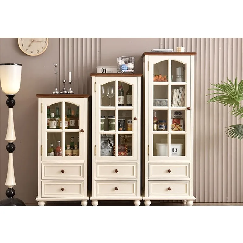 Solid wood wine cabinet Cream style dining side cabinet Transparent single door glass wine cabinet American