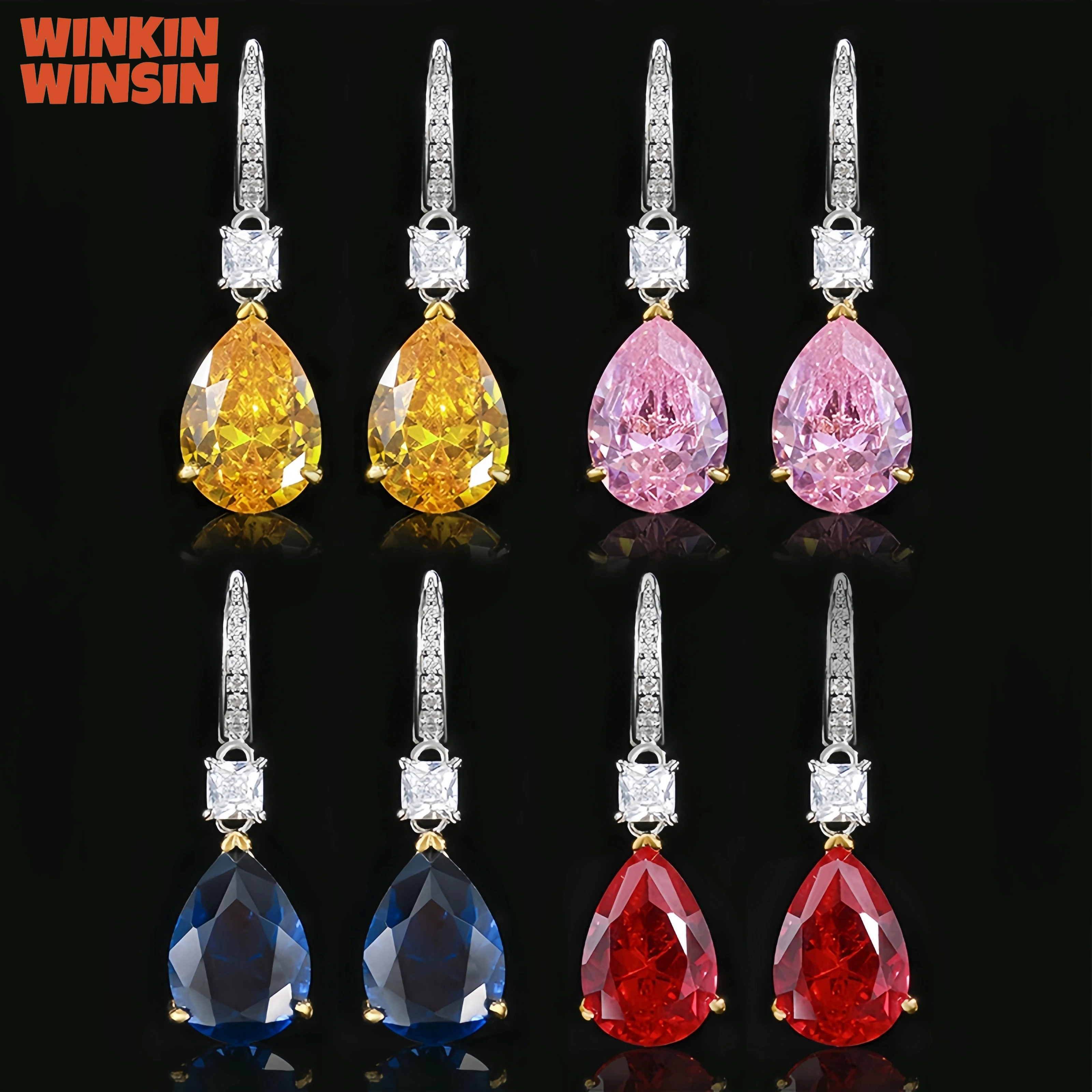 

WINKIN WINSIN Brand MCT Healthy Copper Colorful Gemstones Drop Earrings For Women Stone 10*14 Fashion Pendant Earrings Jewelry