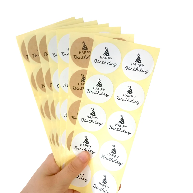 100pcs 2 selection Birthday hat Self adhesive Sealing Sticker Birthday Party Kraft White Sticker Reusable Waterproof Sticker