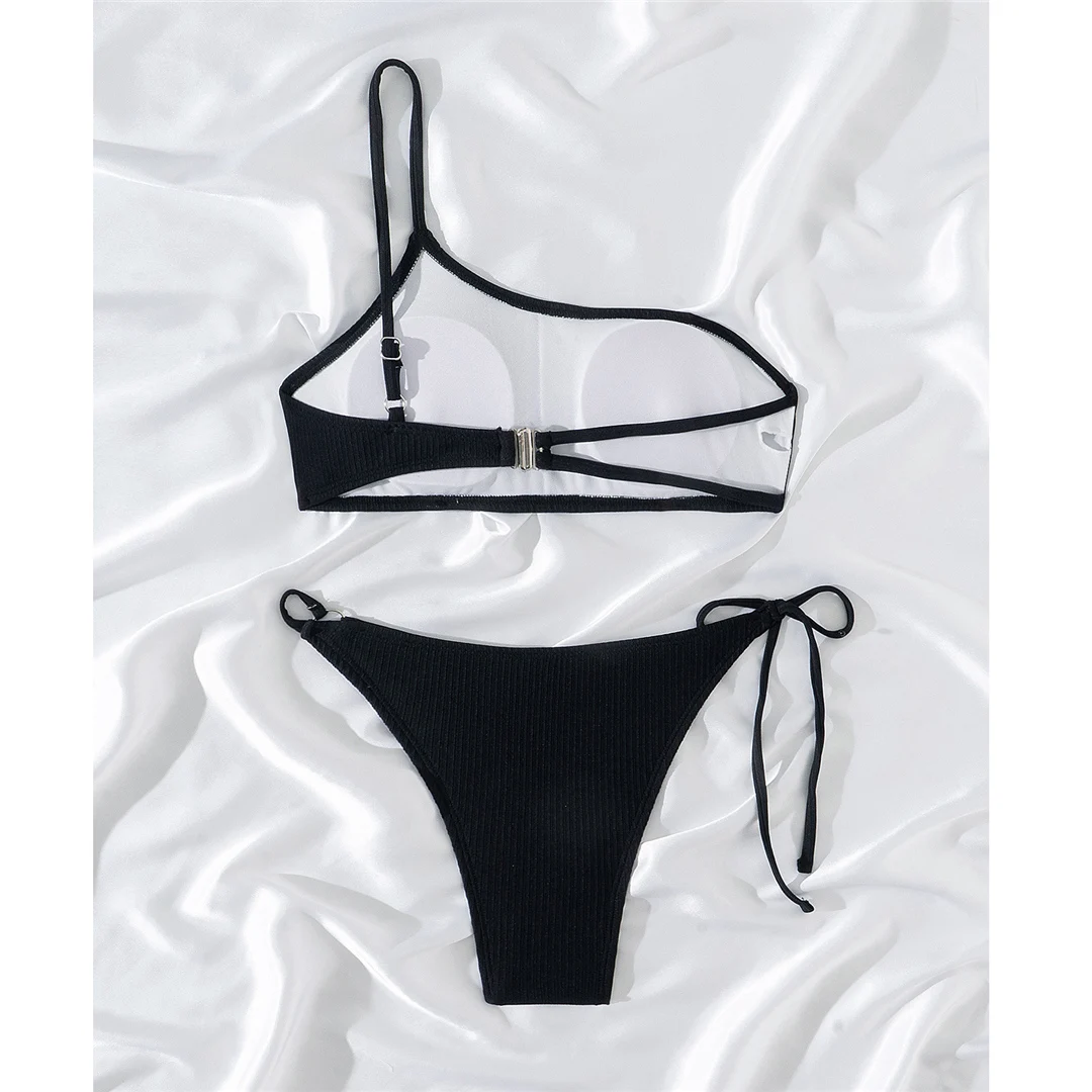 Neuer asymmetrischer One-Shoulder-Bikini mit hohem Beinausschnitt, Damen-Badeanzug, zweiteiliger Bikini-Set, Badebekleidung, Badeanzug, Schwimmanzug V6309 – Detail 11