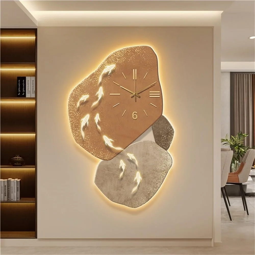 

Creative 3D Led Clock, Entrance, Living Room Background Wall Decorative Clock, Indoor Led Landscape Wall Decor Mural(Orange)
