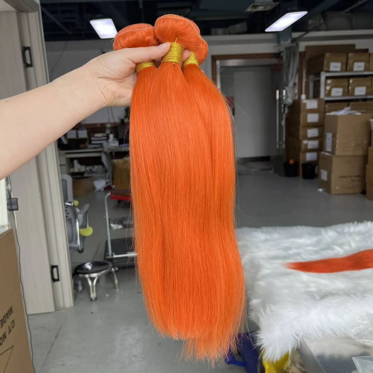 Orange Straight Human Hair Bundles With Closure 3 Bundles With Closure Brazilian Remy Hair Weave Bundles With 4x4 Lace Closure