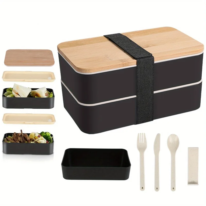 1 x Outdoor-Lunchbox aus Holz im japanischen Stil: auslaufsicher, mikrowellengeeignet und tragbar – perfekt für Studenten!
