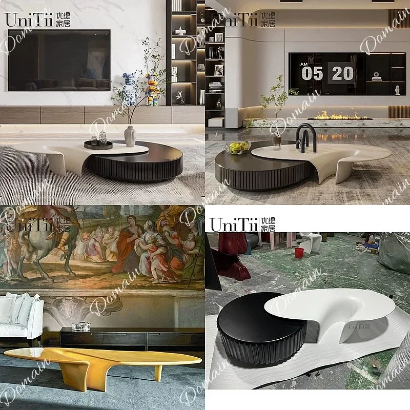 81 N Nordic Luxe Triangle Coffee Table Set, Minimalist Designer Irregular Tea Table for Living Room