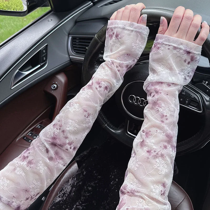 Ice-lace Ombre Floral Lightweight Ice Sleeves Summer UV-protection Arm Sleeves Popular on Social Media Long-length Arm Guards