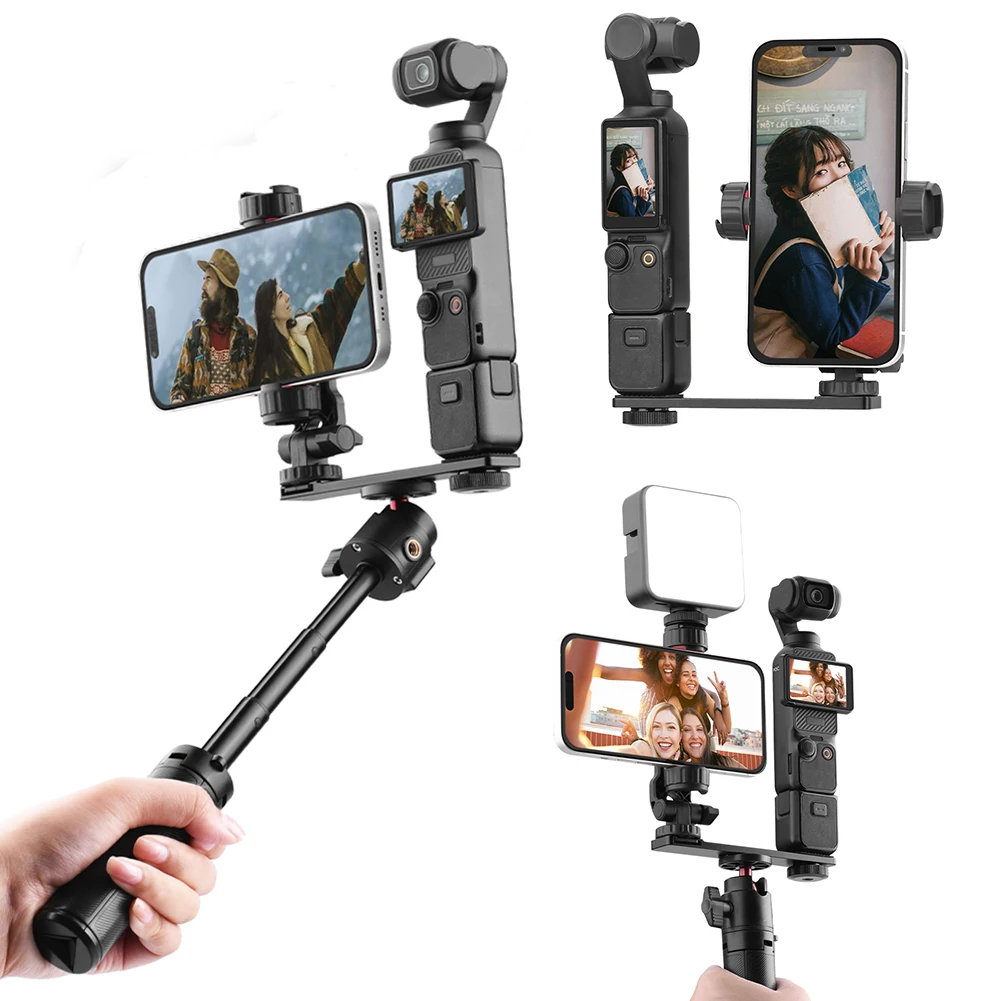 Portable Swivel Phone Clip for Osmo Pocket 3 Expansion Accessories Fill Light Tripod Clip with 1/4inch Screw & Cold Shoe