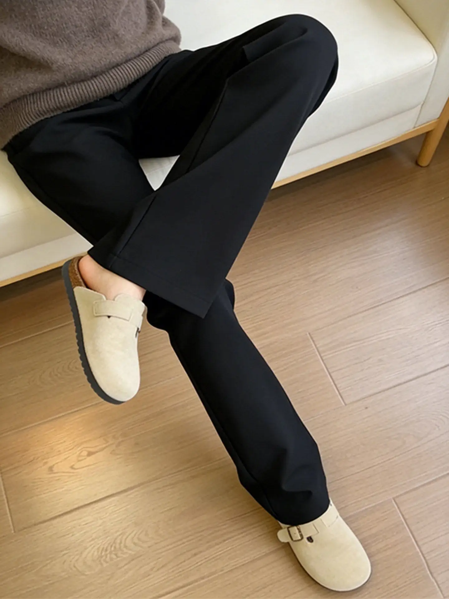 Black Anti-Wrinkle Slim Fit Casual West Pants Men's High End Lightweight Drape Straight Leg Trousers Summer Fashion