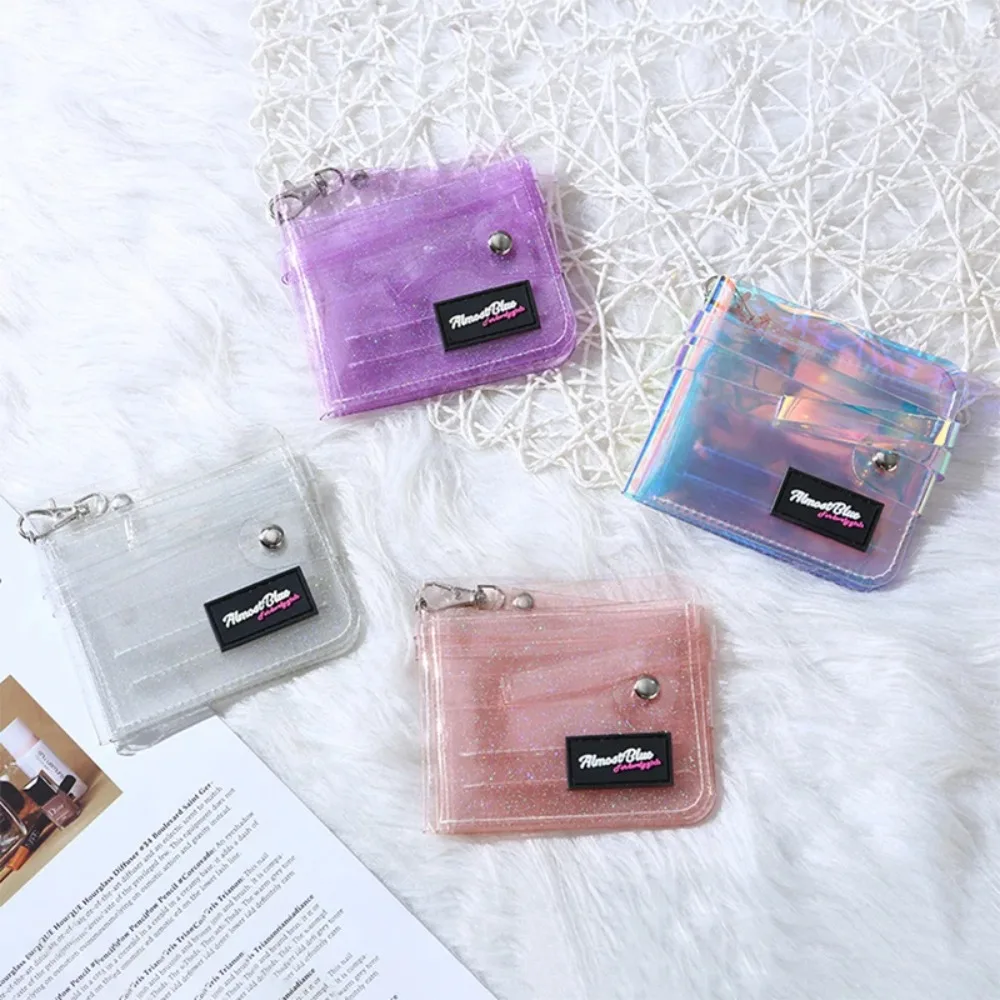 Women Girls Clear Colored PVC Coin Bags Purse Laser Bus ID Working Business Credit Card Holder Small Foldable Pouch Money Wallet