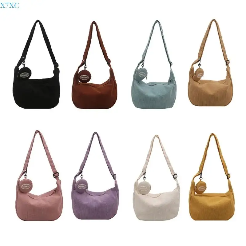 

X7XC Stylish Corduroy Crossbody Bag For Women Practical Half Moon Shoulder Bag With Adjustable Strap For Everyday Use
