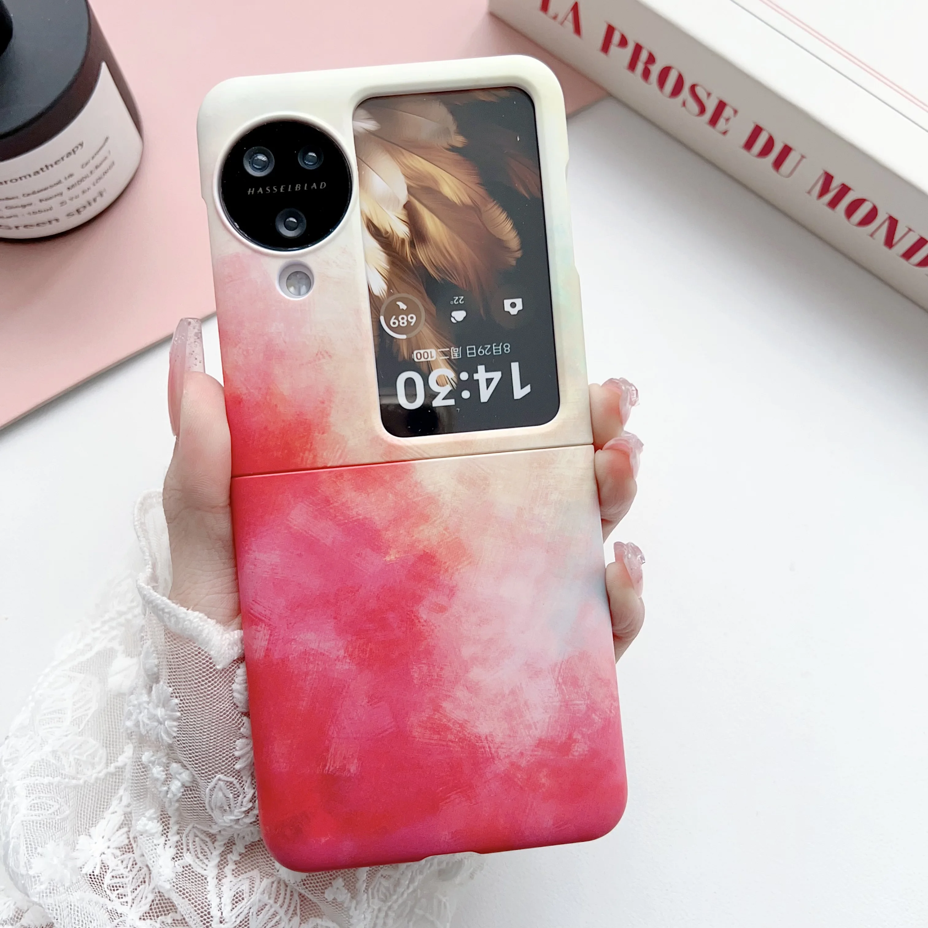 

Colorful Red watercolor Skin Feeling Hard Pc Shockproof Phone Case For Oppo Find N2/Ｎ3 Flip Back Cover