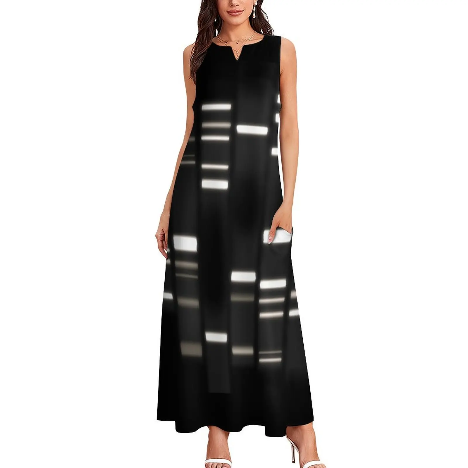 DNA Art White on Black Long Dress prom clothes elegant dresses plus sizes Female clothing sexy short dresses daring Dress